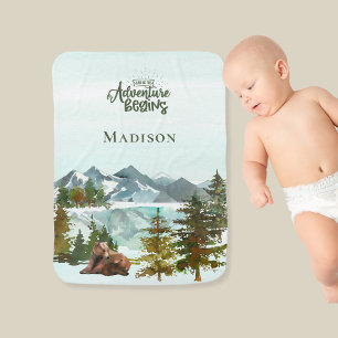 Forest Adventure Unisex Monogrammed Bear Baby Blanket