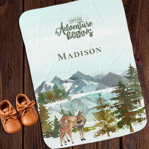 Forest Adventure Unisex Monogrammed Deer Baby Blanket