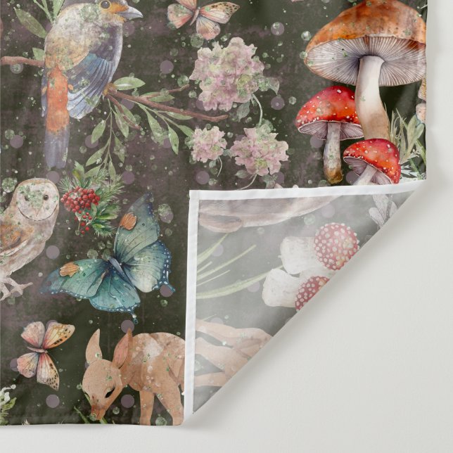 Forest adventure watercolor animals and mushrooms tapestry (Detail)