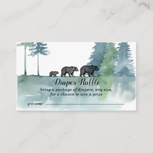 Forest Adventure Watercolor Bears Diaper Raffle En Enclosure Card