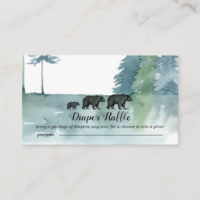 Forest Adventure Watercolor Bears Diaper Raffle Enclosure Card (Front)
