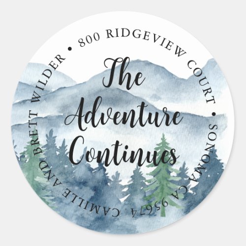 Forest Adventure Watercolor Mountains Address  Classic Round Sticker