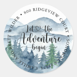 Forest Adventure Watercolor Mountains Baby Shower Classic Round Sticker