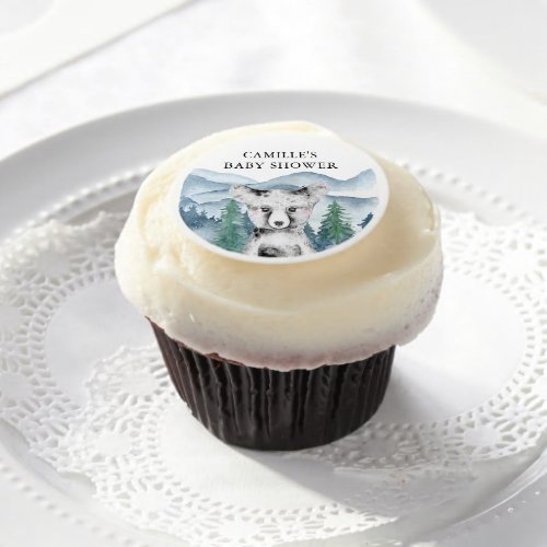 Forest Adventure Watercolor Mountains Baby Shower  Edible Frosting Rounds