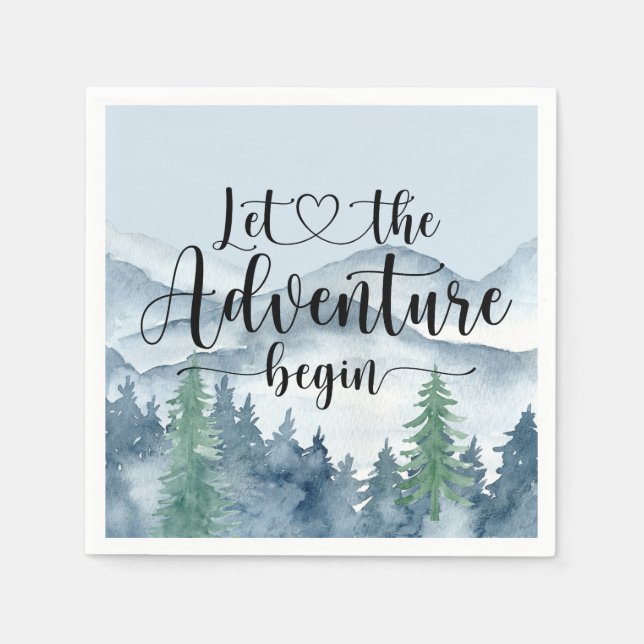 Forest Adventure Watercolor Mountains Baby Shower Napkins (Front)