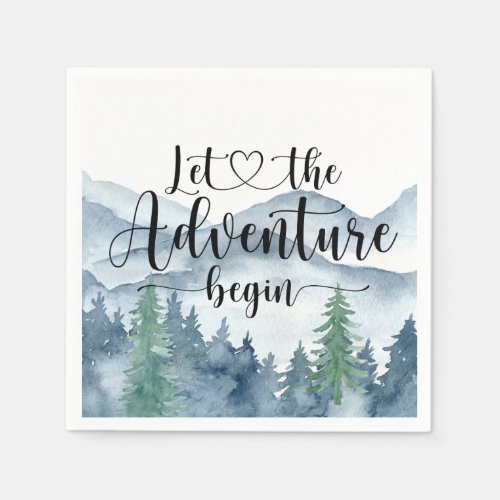 Forest Adventure Watercolor Mountains Baby Shower Napkins