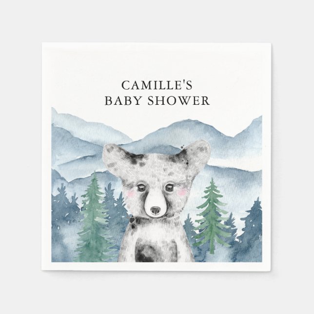 Forest Adventure Watercolor Mountains Baby Shower  Napkins (Front)