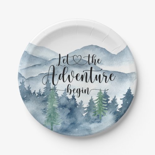 Forest Adventure Watercolor Mountains Baby Shower Paper Plates