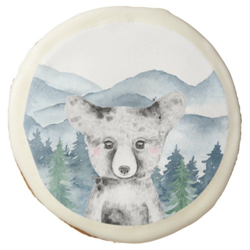 Forest Adventure Watercolor Mountains Baby Shower Sugar Cookie