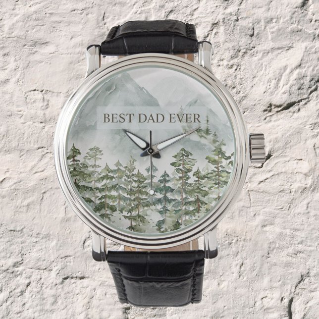 Forest and Mountain Best Dad Ever Fathers Day Watch (Close up)