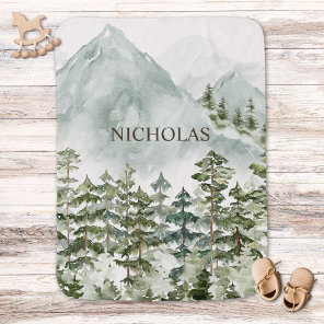 Forest and Mountain Nature Watercolor Baby Blanket
