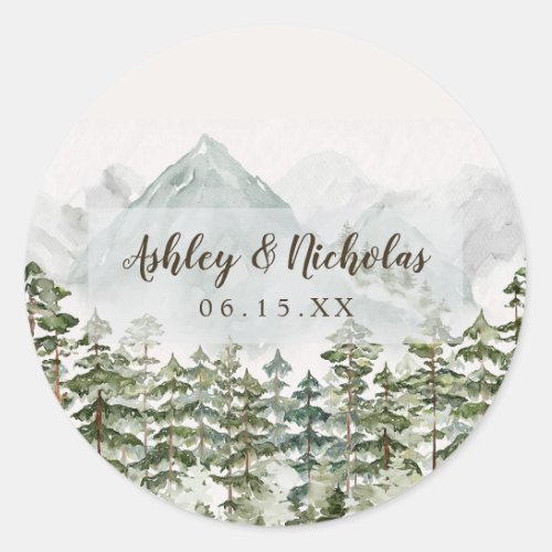 Forest and Mountain Nature Watercolor Classic Round Sticker