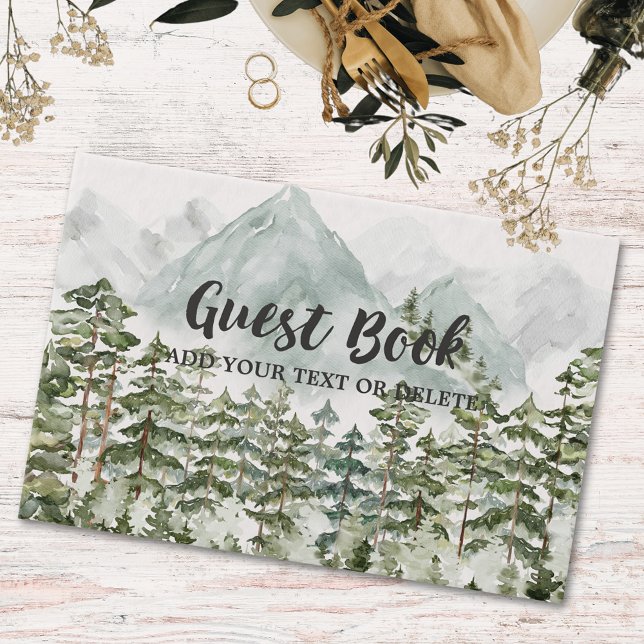 Forest and Mountain Nature Watercolor Guest Book (Flat lay Wedding)