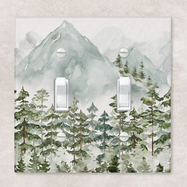 Forest and Mountain Nature Watercolor Kids Nursery Light Switch Cover (In situ wall)