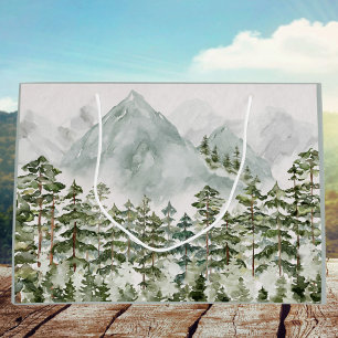 Forest and Mountain Nature Watercolor Large Gift Bag