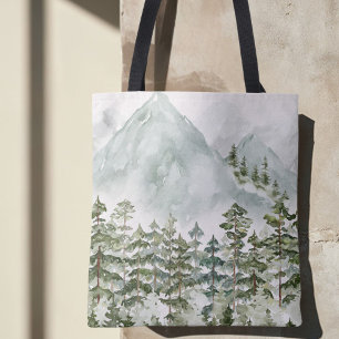 Forest and Mountain Nature Watercolor Tote Bag
