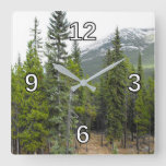 [ Thumbnail: Forest and Mountain Scene Square Clock ]