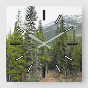 Forest and Mountain Scene Square Clock