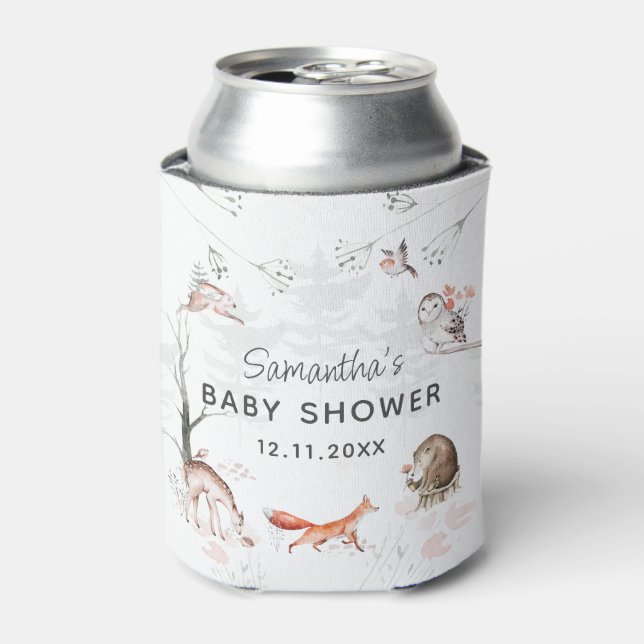 Forest and Woodland Animals Rustic Baby Shower Can Cooler (Can Front)