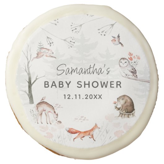 Forest and Woodland Animals Rustic Baby Shower Sugar Cookie (Front)
