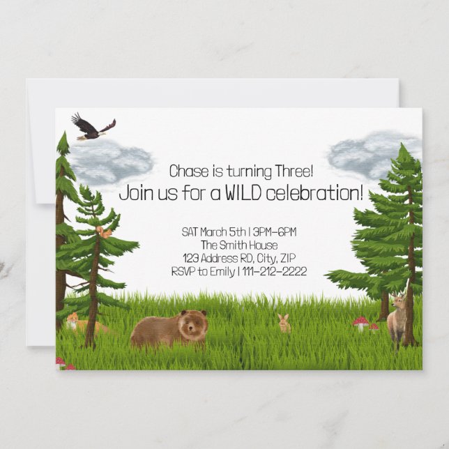 Forest Animal Birthday Party, Kids Birthday Invitation (Front)