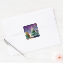 Forest Animal Christmas Aurora Watercolor Stickers