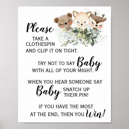 Forest Animal Dont Say Baby Game Baby Shower Sign