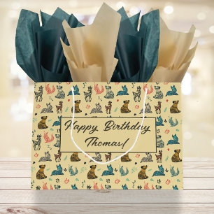 Forest Animal Doodle Pattern Yellow Large Gift Bag