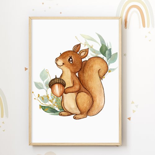 Forest Animal Kids Room Poster Squirrel Nursery