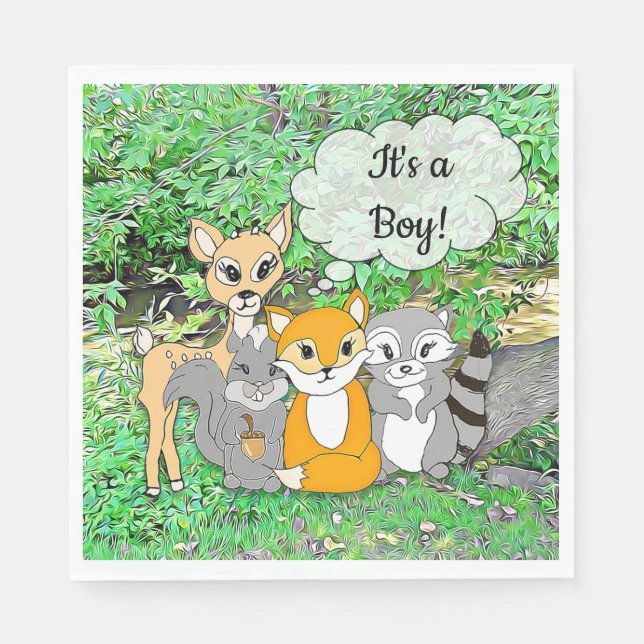 Forest Animal Themed It's a Boy Baby Shower Napkins (Front)
