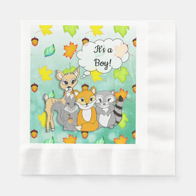 Forest Animal Themed It's a Boy Baby Shower Napkins (Front)