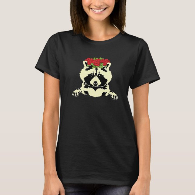 Forest Animal Trash Panda Flower Blossom Roses Rac T-Shirt (Front)