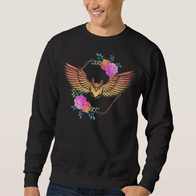 Forest Animal Wise Bird Floral Predator Owl 1 Sweatshirt (Front)