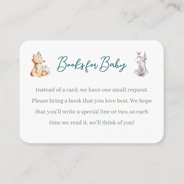 Forest Animal Woodland Baby Shower Book Request Enclosure Card (Front)