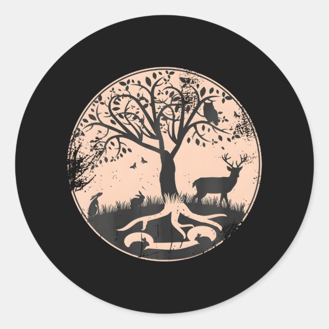 Forest Animals and Tree Wildlife Classic Round Sticker (Front)