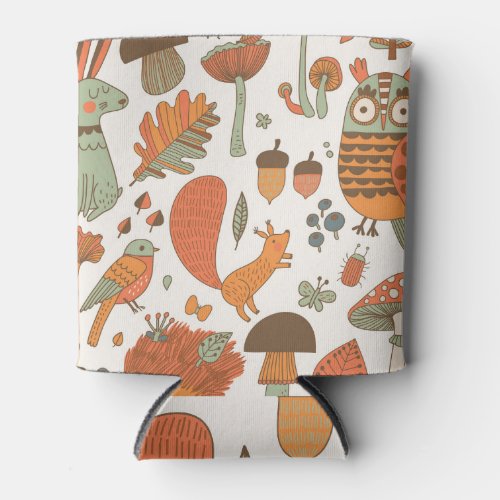 Forest Animals Autumn Colorful Background Can Cooler