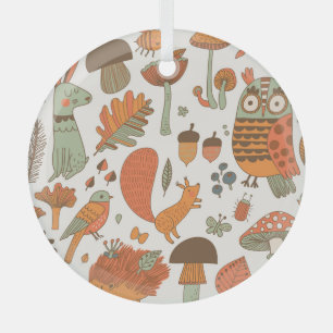 Forest Animals: Autumn Colorful Background. Glass Ornament