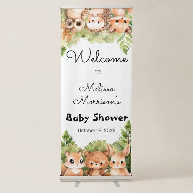 Forest Animals Baby Boy Shower Welcome Retractable Banner (Front)