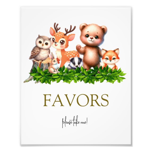 Forest animals baby Favors sign (Front)
