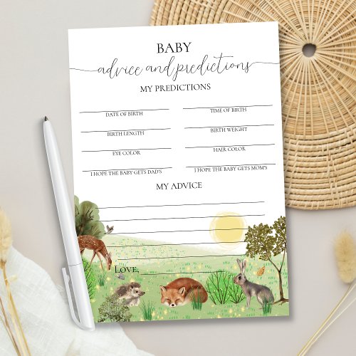 Forest Animals Baby Shower Advice Predictions Card