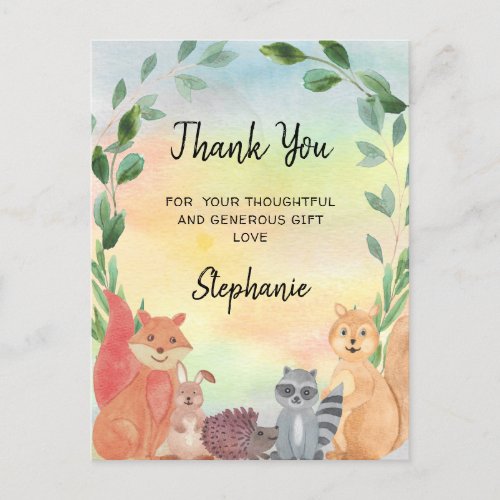 Forest Animals Baby Shower Thank You Postcard