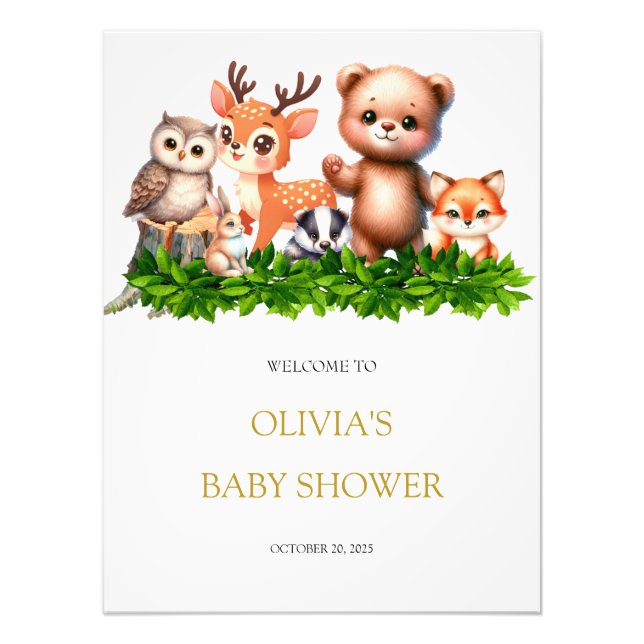 Forest animals baby shower welcome sign (Front)