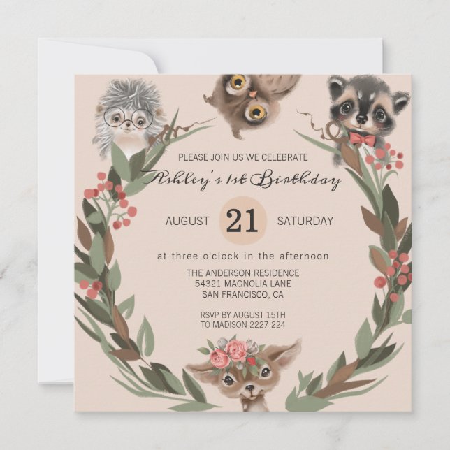 Forest Animals Birthday Invitation (Front)