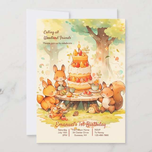 Forest Animals Birthday Party Invitation (Front)