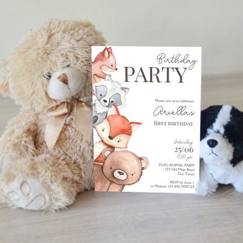 Forest animals birthday party invitation