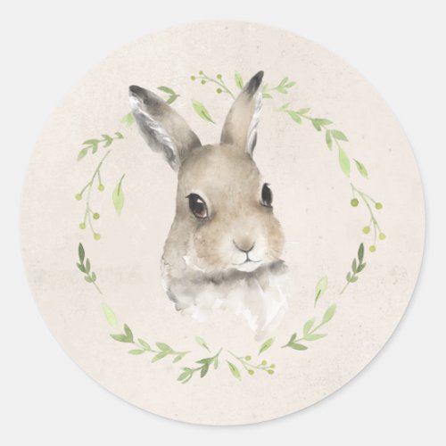 Forest Animals Bunny Rabbit Greenery Baby Shower Classic Round Sticker