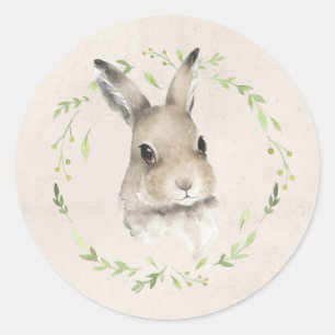 Forest Animals Bunny Rabbit Greenery Baby Shower Classic Round Sticker