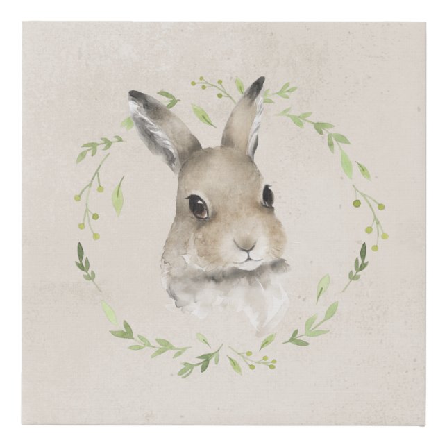 Forest Animals Bunny Rabbit Greenery Nursery Faux Canvas Print (Front)