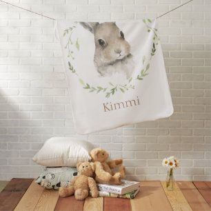 Forest Animals Bunny Watercolor Name Nursery Baby Blanket