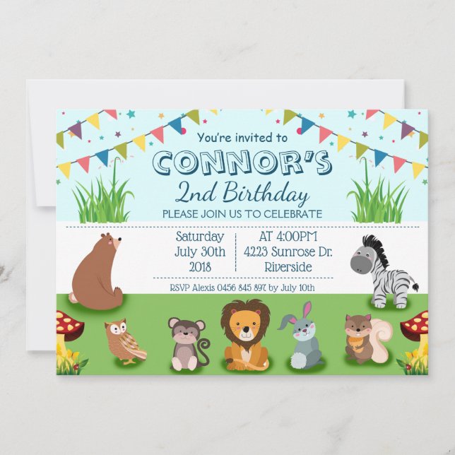 Forest Animals Cartoon Kid Birthday Personalize Invitation (Front)